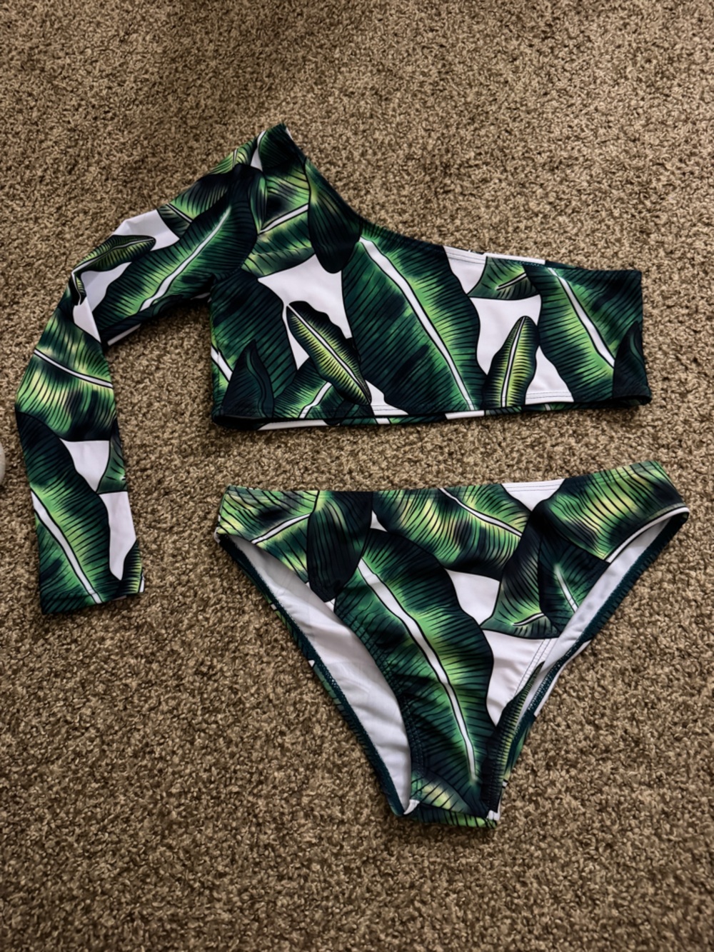 SHEIN Teal and Lime Tropical Print Bikini Top